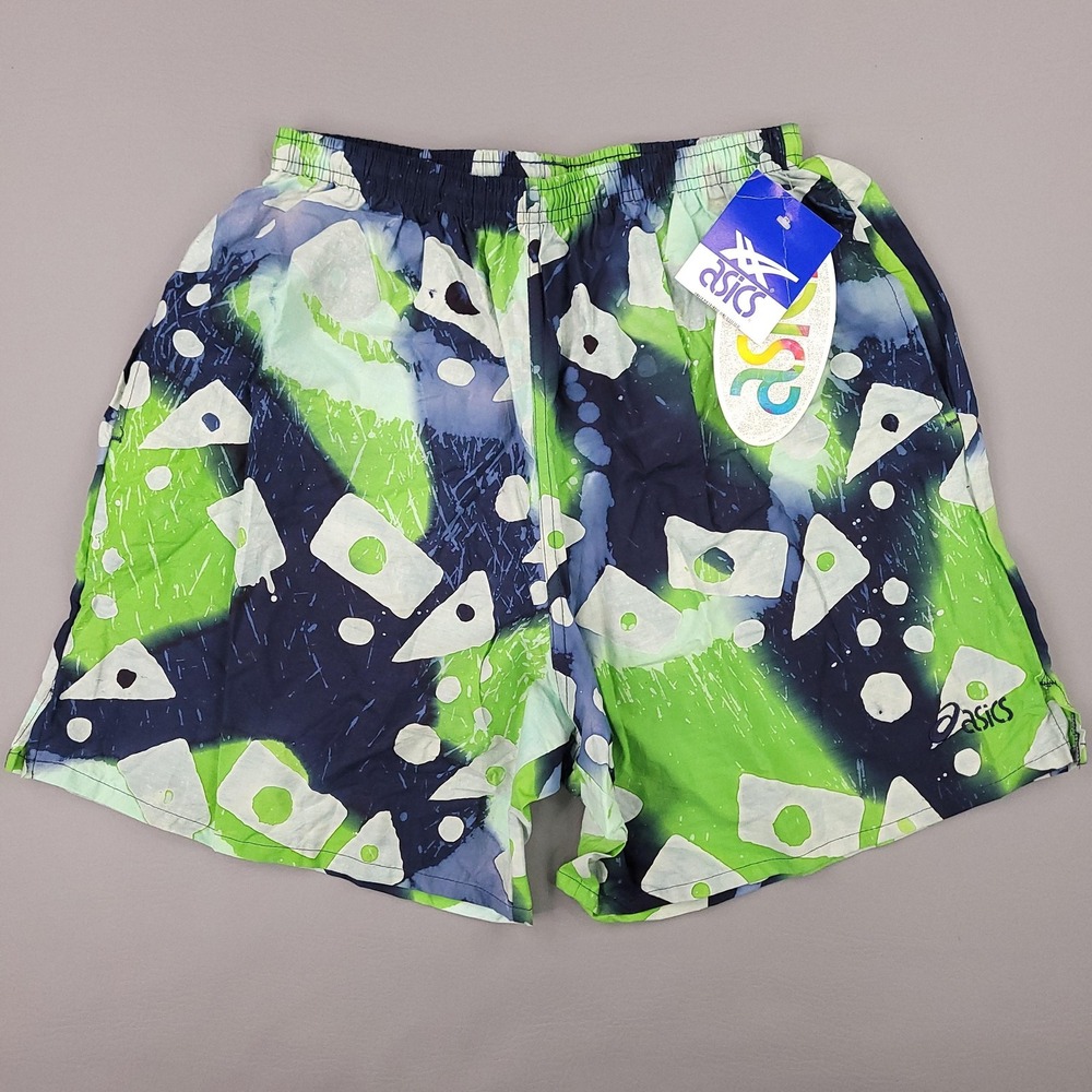 Vintage Asics Primitive Run Shorts Mens Medium Balinese Fabric Made USA 90s